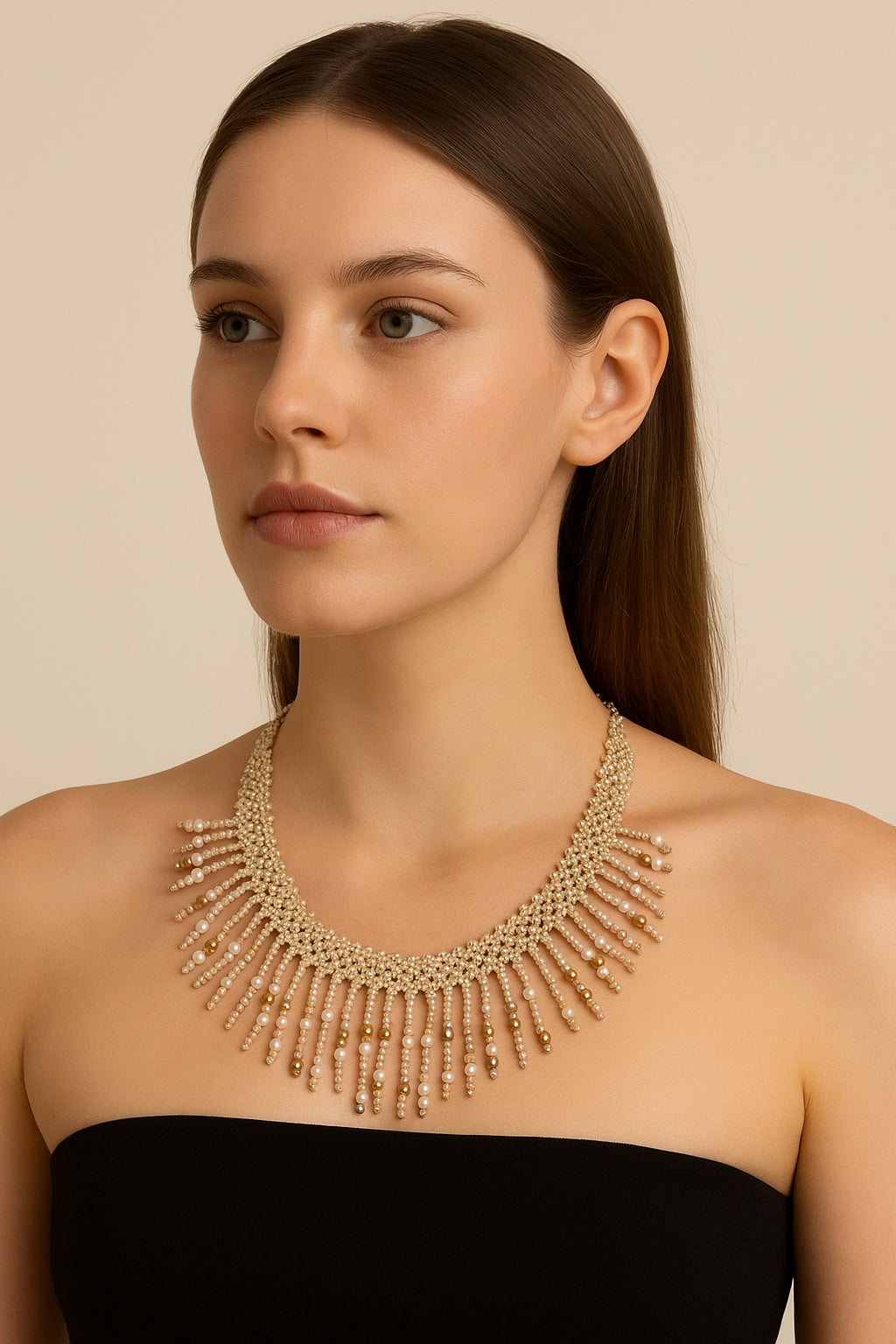 Handmade Beige Seed Bead Necklace / El Yapımı Bej Kum Boncuk Kolye