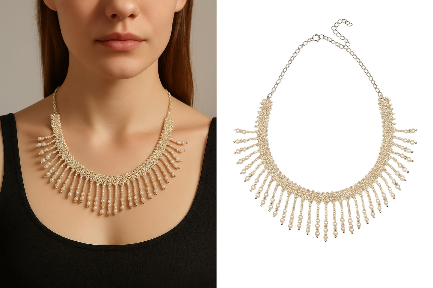 Handmade Beige Seed Bead Necklace / El Yapımı Bej Kum Boncuk Kolye