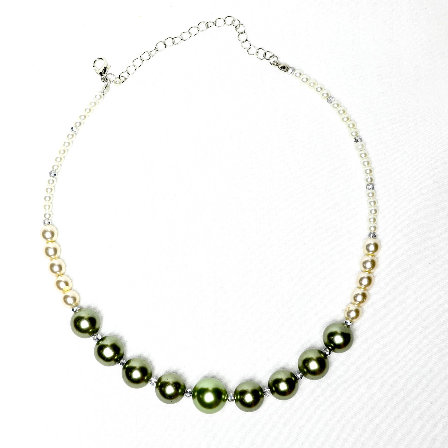 Zeytin Yeşili ve Krem İnci Kolye – Olive Green & Cream Pearl Necklace by Kailas Creations